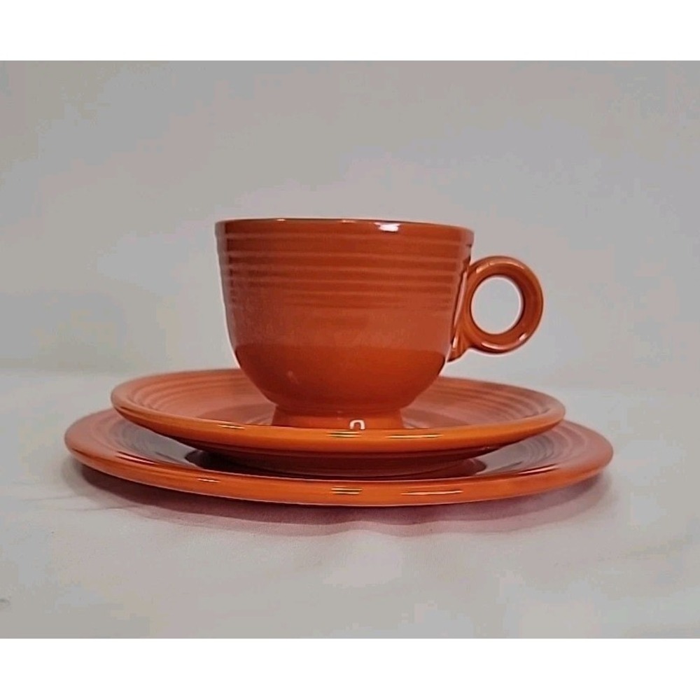 Fiestaware Orange Cup Saucer‎ Plate Trio Set Fiesta HLC USA Minor Chip/Bottom